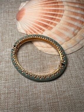 STELLA & DOT Turquoise Blue Whimsy Enamel Bangle Bracelet with Crystals